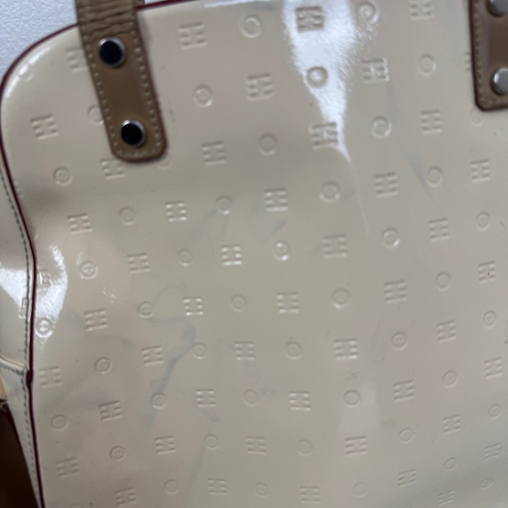 Arcadia Cream Patent Satchel Backpack with Tan Straps - Picture 5 of 8